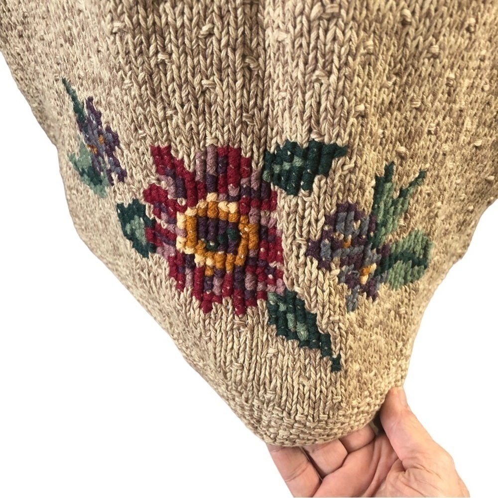 Bushwacker Ramie Cotton Cardigan Women L Oatmeal with Multicolor Floral - Picture 11 of 14